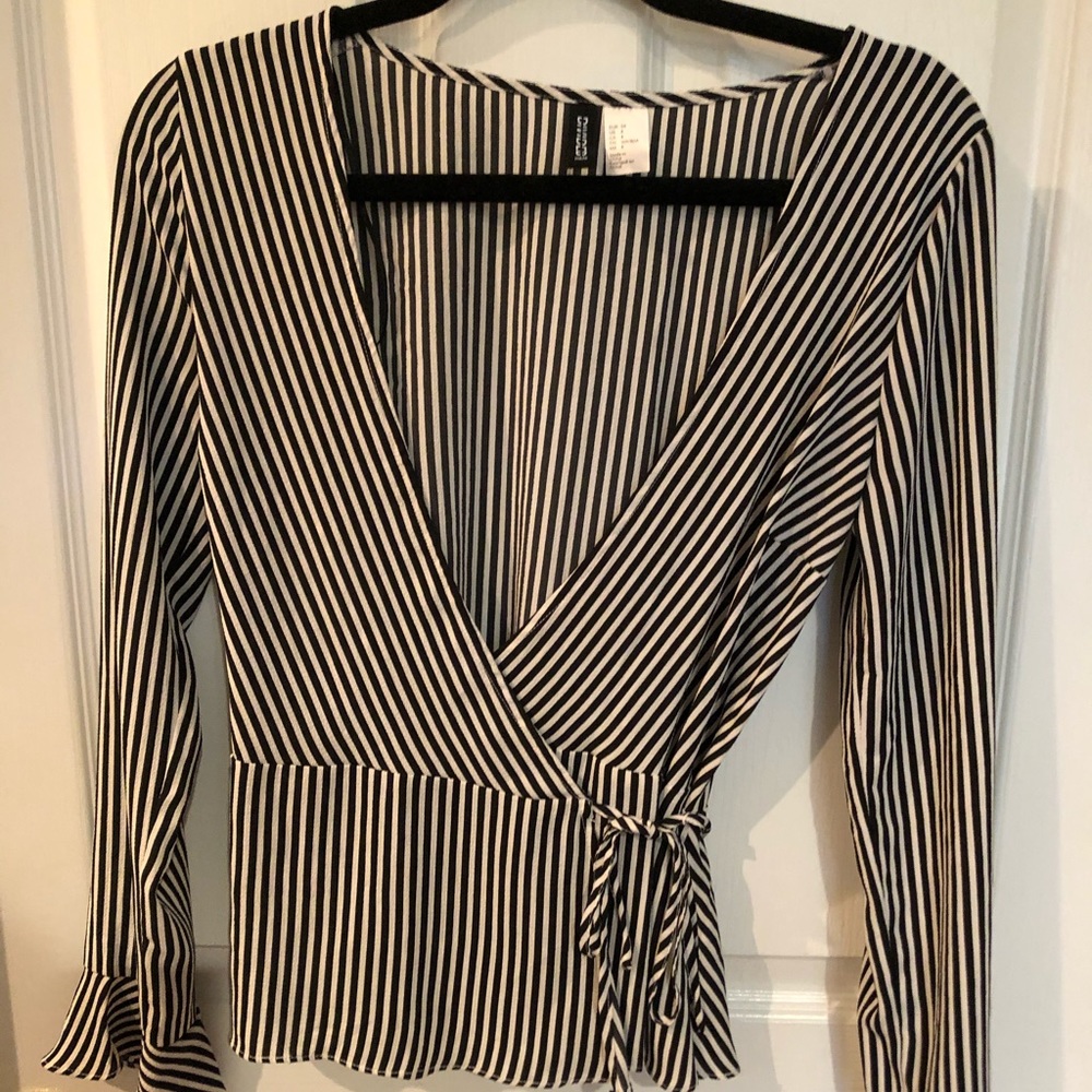 Wrap long sleeve blouse with tie